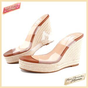 Women's Espadrille Platform Wedge Sandals Slip On Open Toe Clear Straps